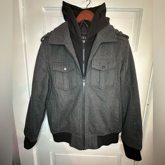 Guess Quilted Bomber w/ Hoodie Inset Size Large - Picture 1 of 10